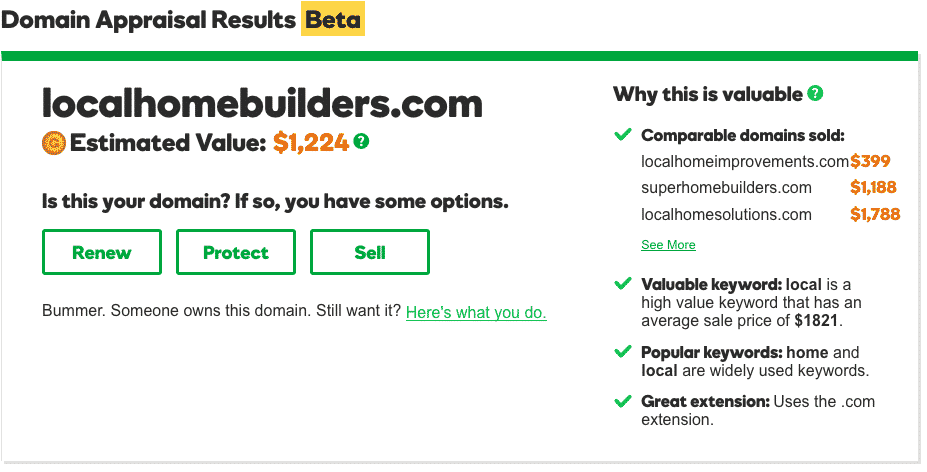 domain name appraisal value
