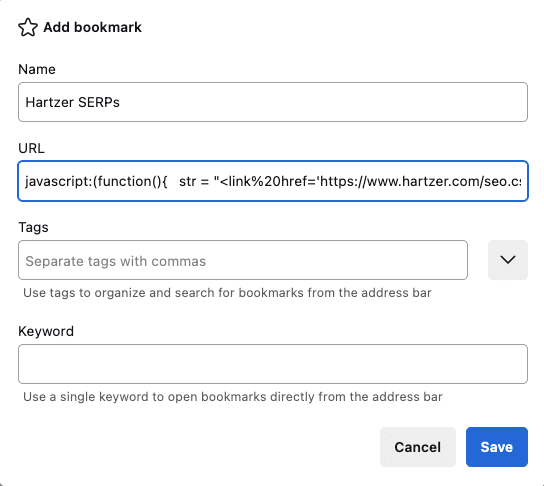 Enter Name and Code in URL field