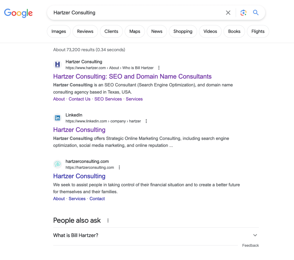 Hartzer Consulting Google Search