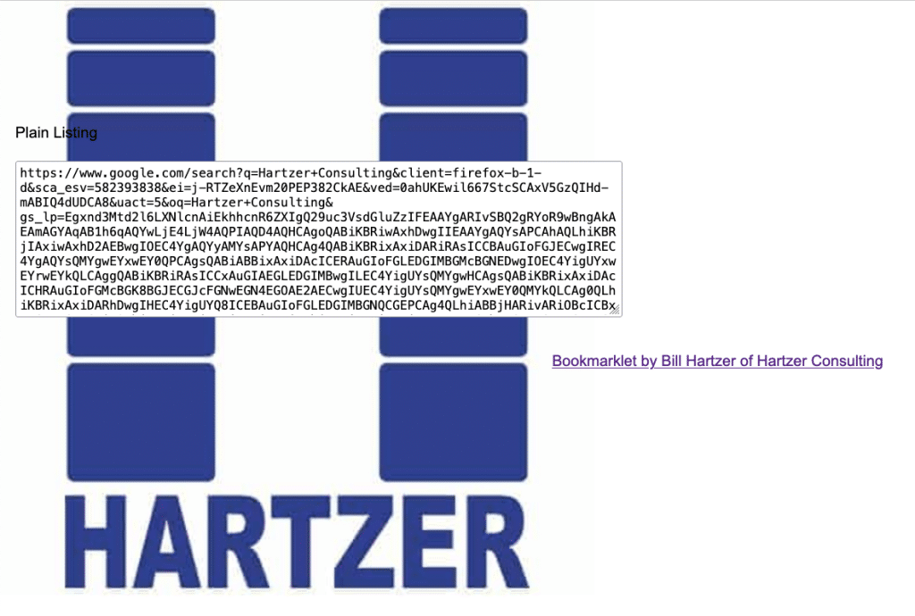 Hartzer SERPs bookmarklet results